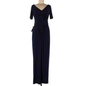 Maxi Dress V-Neck,Twist Detail Bodice Navy blue gown, knit, Made in USA by BHLDN